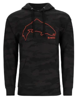 Fishing Hoody Simms Trout Outline Woodland Camo Carbon